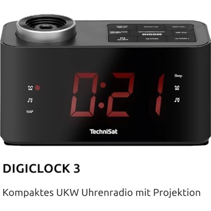 TechniSat DIGICLOCK 3 – UKW Projektionswecker für Schlafzimmer (180° Projektor, Zwei Weckzeiten, Schlummerfunktion, einstellbares LCD-Display, Batterie Backup) in Schwarz – Bild 2