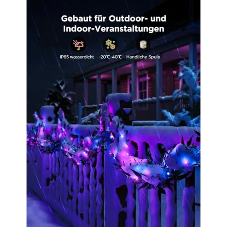 Govee Christmas lights, RGBIC Weihnachtsbeleuchtung Außen 20M, Halloween Lichterkette Innen Weihnachts Deko, LED Lichterkette Außen 200 LED-Lichtern, 99+ Szenen, IP65 Wasserdicht, Alexa-Kompatibilität – Bild 4