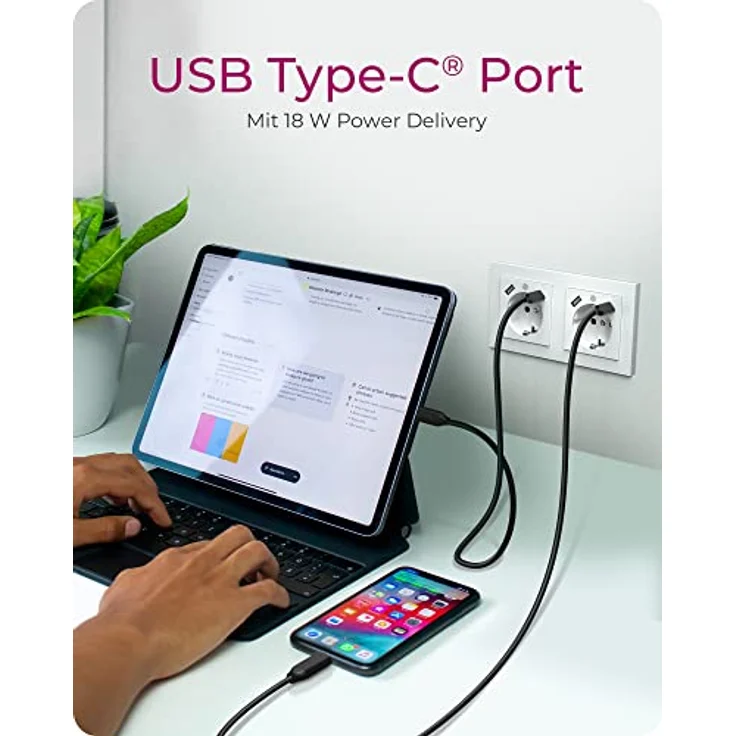ICY BOX Steckdose mit USB Unterputz, 2X USB-C & 2X USB-A Ports, 2-Fach Wandsteckdose, IB-MPS4200W-PD, Weiß – Bild 3