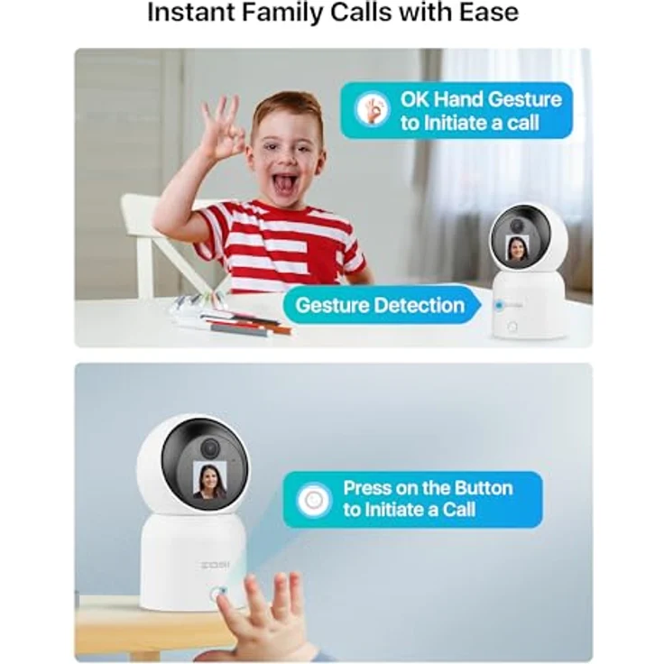 ZOSI 2,5K 4MP WLAN Innen Überwachungskamera mit Monitor, 360° Schwenkbare Kamera Indoor für Baby, 2,4/5Ghz WiFi, KI Personenerkennung, Auto-Tracking, Gesture-Call, C519M in Weiß – Bild 2