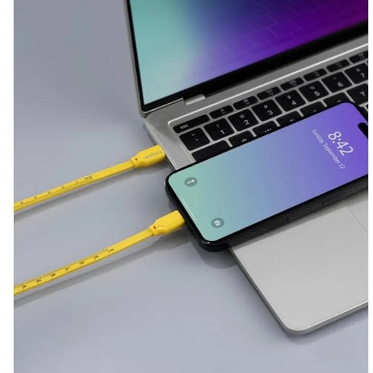 Renkforce USB-Kabel USB 2.0, USB-C® Stecker auf USB-C® Stecker, 1.00 m gelb mit metrischem Maß-Aufdruck – Bild 3