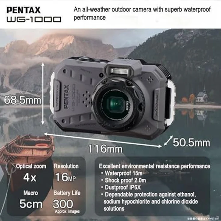 Pentax WG-1000 (Grau), Wasserdichte Digitale Kompaktkamera für Outdoor- und Unterwasserfotografie bis 15 Meter Tiefe – Bild 4