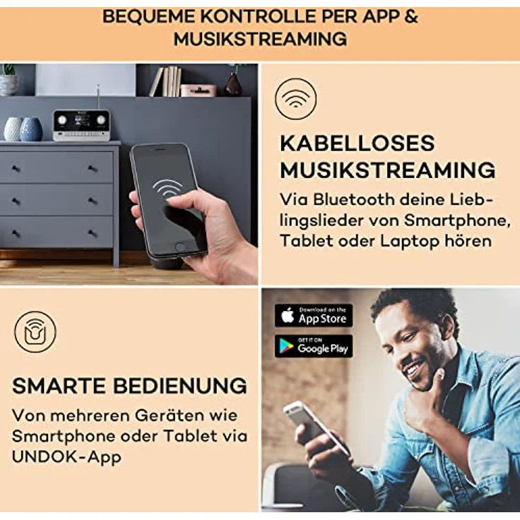 Auna Radio für Küche & Bad, Aufladbares DAB-Radio mit Bluetooth, Retro-Design, 5h Betrieb, Schwarz – Bild 4