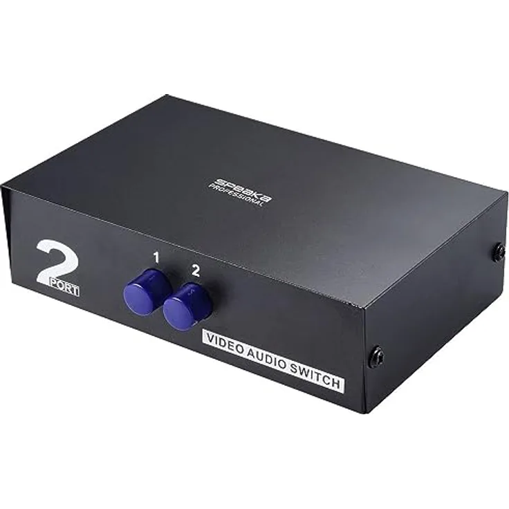 SpeaKa Professional SP-11175216, 2 Port Composite-Switch mit Audio-Ports, manueller bidirektionaler Verteiler für kristallklare Audio- und Videoübertragung