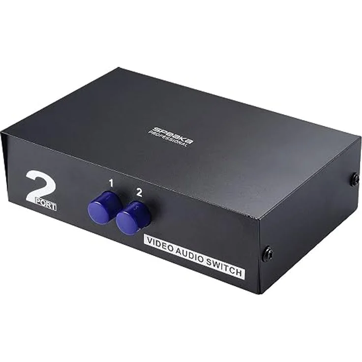 SpeaKa Professional SP-11175216, 2 Port Composite-Switch mit Audio-Ports, manueller bidirektionaler Verteiler für kristallklare Audio- und Videoübertragung – Bild 1