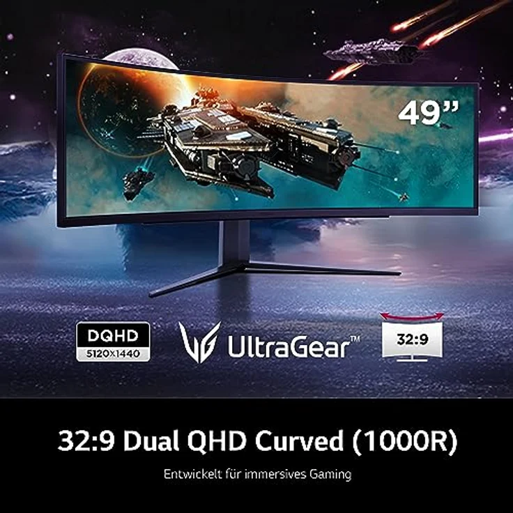 LG Electronics 49GR85DC-B UltraGear Curved Gaming Monitor 49" (123,8 cm), Dual QHD, LED LCD, 5120 x 1440, 32:9, 95% DCI-P3, HDR10, DisplayHDR 1000, 1 ms GtG, 450 cd/m², 240 Hz - Grau – Bild 2