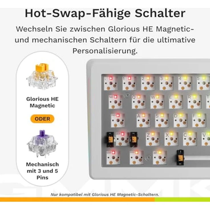 Glorious GMMK 3 HE 65% Custom Gaming-Tastatur - Pre-Built, ANSI (US), Fox HE Switches, kabelgebunden, RGB-Hintergrundbeleuchtung, weiss – Bild 5