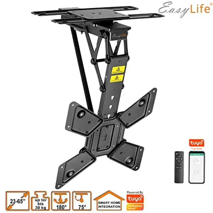 EasyLife - TV Deckenhalter elektrisch drehbar, für 23-65 Zoll Displays, VESA bis 400x400, schwarz, Smart Home Integration mit Fernbedienung und Memory-Funktion – Bild 3