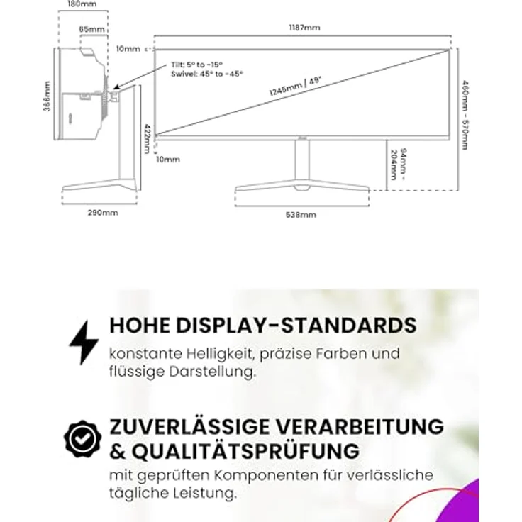 Arozzi Nova 49“ Curved Gaming Monitor, VA 165Hz Ultrawide QHD 1440p, HDR10, flimmerfrei, 100% sRGB, rosa – Bild 4