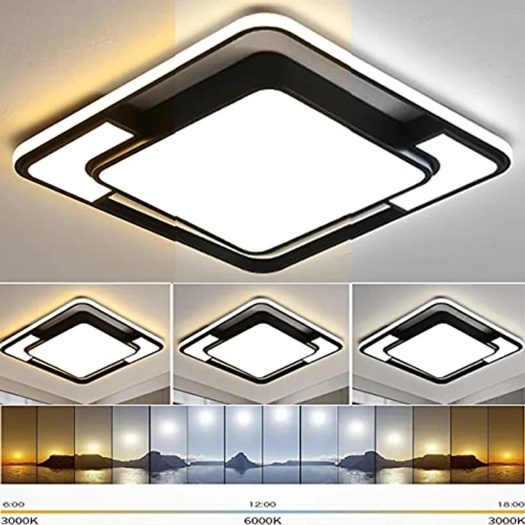 Natsen LED Deckenleuchte 90W dimmbar mit Fernbedienung, moderne Lampe für Küche Büro Schlafzimmer Wohnzimmer Esszimmer Flur Diele, Quadrat, Schwarz 42x42x6cm – Bild 2