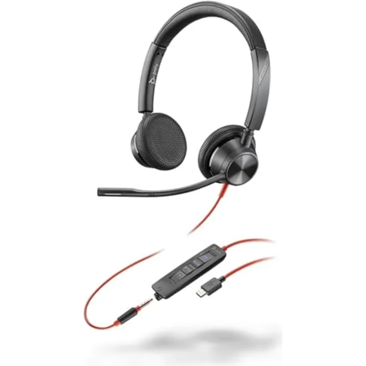 Poly Headset Blackwire C3325-M Stereo USB-C/A & 3,5 mm Teams - Hervorragende Audioqualität und flexibler Mikrofonarm, Microsoft Teams-Integration