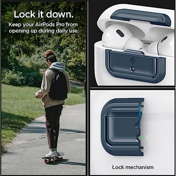 Spigen Lock Fit M [EZ FIT], Verriegelung für AirPods Pro 2. Generation / AirPods Pro (2019), mit Handschlaufe, Metal Slate – Bild 4