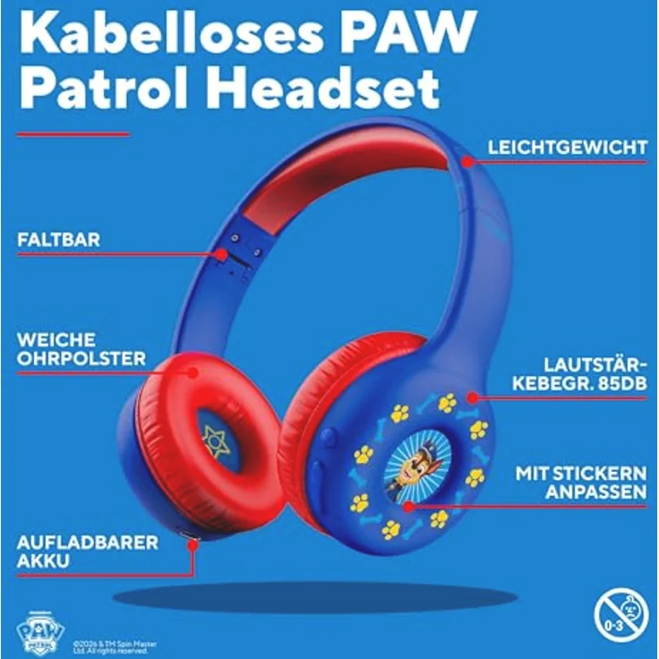 Trust Nouna Kabellose Kopfhörer Paw Patrol Blau, mit integriertem Lautstärkeregler und Mikrofon, faltbares Design, kinderfreundlich – Bild 2