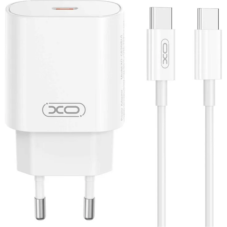 XO CE25, Schnellladegerät 25W für Apple iPhone und Samsung, inkl. USB-C auf USB-C Kabel, weiß