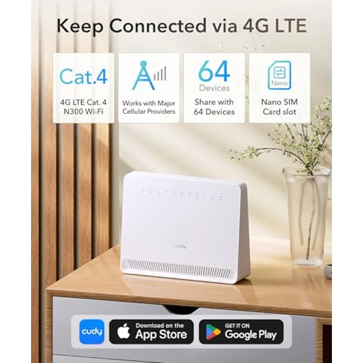 Cudy N300 WLAN-Modem-Router, 4G LTE, Entsperrt, Mit SIM-Kartensteckplatz, 300 Mbit/s, Cat4, Interne High-Gain-Antennen, VPN, Plug and Play, LT400E – Bild 2