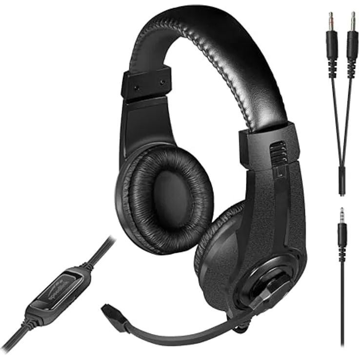 Speedlink LEGATOS Gaming-Headset kabelgebunden - leichtes Headset mit Mikrofon und Kabelfernbedienung, kompatibel mit PC, PS5, PS4, Xbox, Switch, 3,5 mm Klinkenstecker inkl. Y-Adapter, schwarz