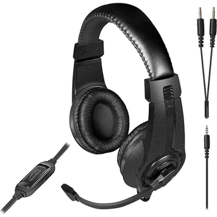 Speedlink LEGATOS Gaming-Headset kabelgebunden - leichtes Headset mit Mikrofon und Kabelfernbedienung, kompatibel mit PC, PS5, PS4, Xbox, Switch, 3,5 mm Klinkenstecker inkl. Y-Adapter, schwarz – Bild 1