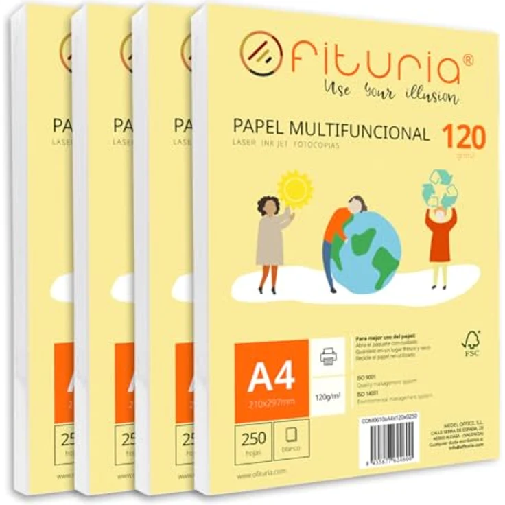 OFITURIA DIN A4 Druckerpapier, 120g, 1000 Blatt, multifunktional für Schule und Büro, ideal für Laser- und Tintenstrahldrucker – Bild 1