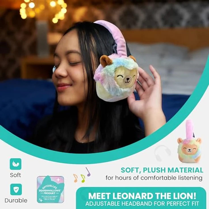Squishmallows Leonard the Lion, Bluetooth Kopfhörer mit Mikrofon, kabellos, verstellbares Kopfband, bis zu 8 Stunden Akkulaufzeit, plüschig – Bild 4