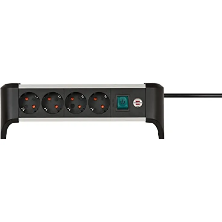 Brennenstuhl Alu-Office-Line Steckdosenleiste 4-Fach/Steckerleiste aus Aluminium für den Schreibtisch (Mehrfachsteckdose mit Schalter und 1,8m Kabel)
