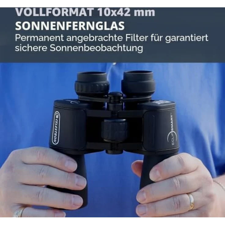Celestron 71238 EclipSmart 10x42 Porro Solarfernglas mit ISO 12312-2 konformen Filtern, rutschfester Gummibeschichtung und mehrfach vergüteten Linsen, Schwarz – Bild 2