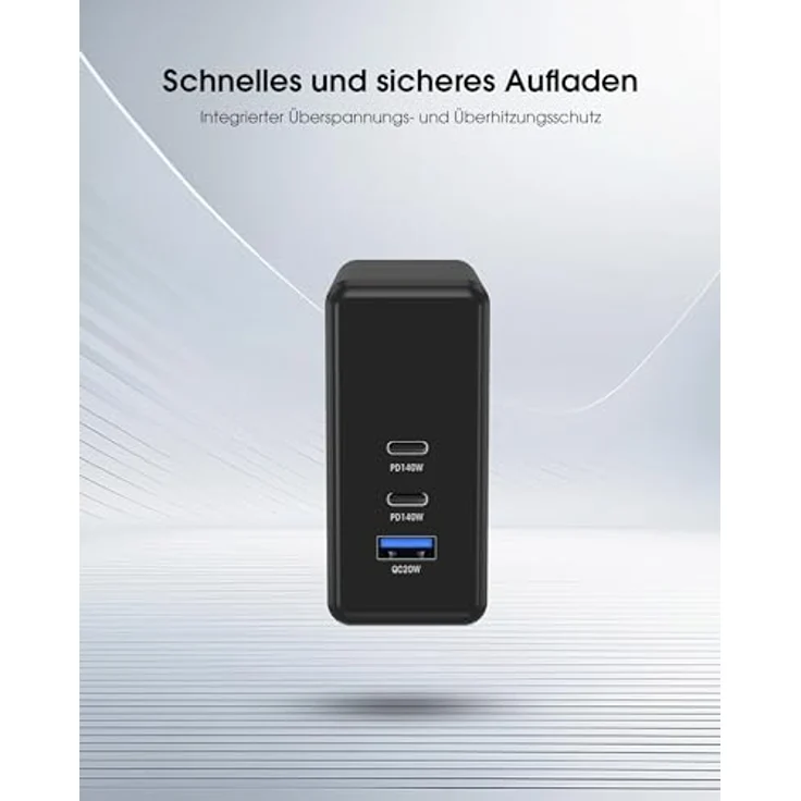 XLayer Powercharger USB-C Schnellladegerät 140W PD, kompakt und leicht, 3-Port GaN Charger, kompatibel mit MacBook Pro/Air, iPhone 16/15 Pro Max, iPad Pro, Galaxy S23 Ultra, Lenovo – Bild 3
