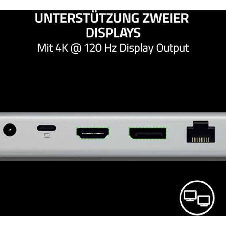 Razer USB 4 Dock - High-Speed-Dock für Gaming und Produktivität - 14-Port - Dual-Display-Unterstützung, Geräteaufladung (3X USB-C, 5X USB-A, HDMI, Gigabit Ethernet, 3.5mm Audio) Mercury – Bild 4