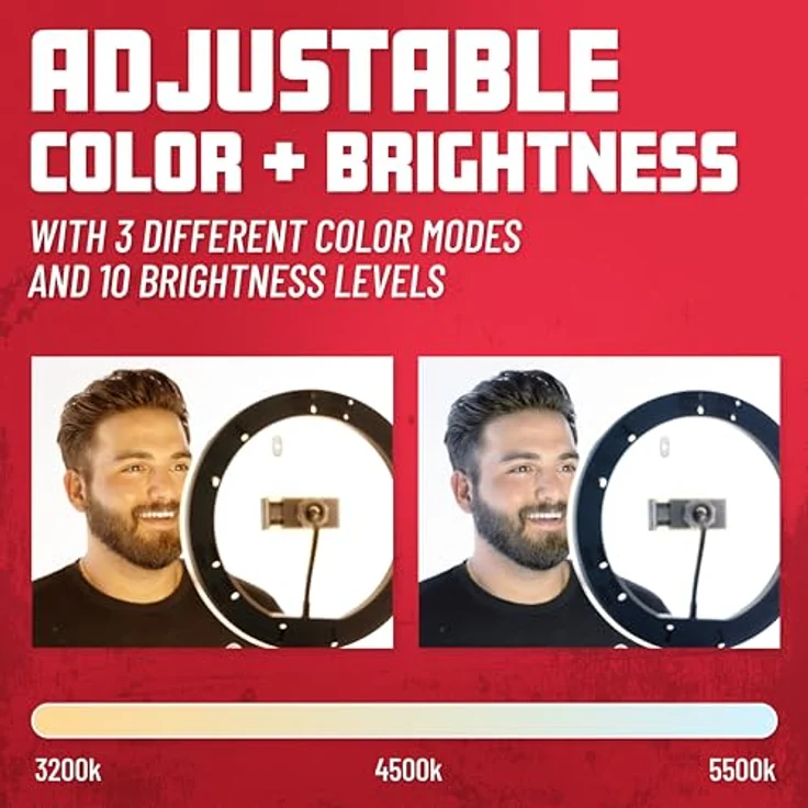 Gator Frameworks Ring Light Round Base, 10" LED-Desktop Ringlicht mit 3 Farbmodi, 10 Helligkeitsstufen und Telefonhalterung – Bild 5
