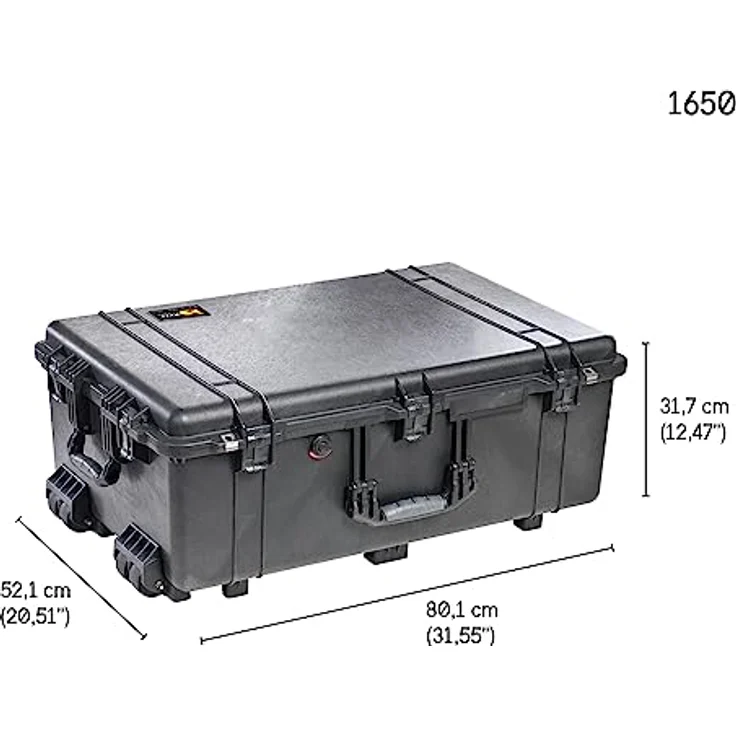 PELI 1650 Koffer, wasserdicht und bruchsicher mit Rasterschaumstoff und Noppenschaumstoff, schwarz – Bild 3