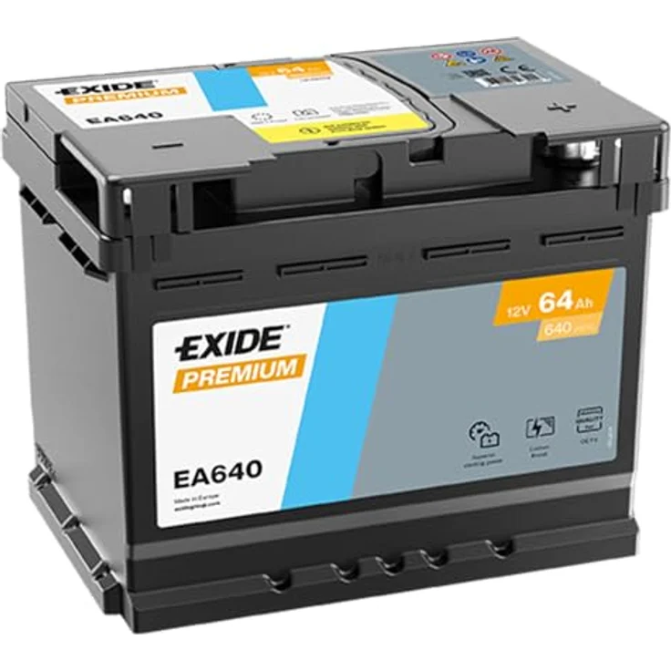 Exide EA640 Premium Carbon Boost, 12V 64Ah 640A Autobatterie, wartungsfrei, Maße 242x175x190 mm – Bild 1