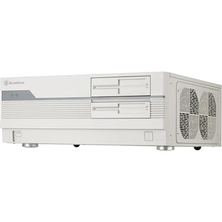 Silverstone FLP01 PC-Gehäuse, HTPC, SSI-CEB/ATX mit verstecktem I/O, 1x USB-C, 2x USB-A, 3,5-mm-Klinkenbuchse - weiß