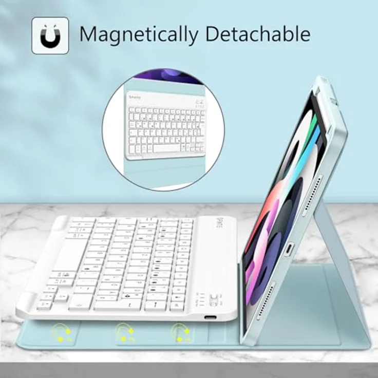Fintie Tastatur Hülle für iPad Air 11 Zoll M2, iPad Air 6/5/4 (2024/2022/2020) 10,9 Zoll, magnetisch Abnehmbarer Keyboard, Eisblau – Bild 3