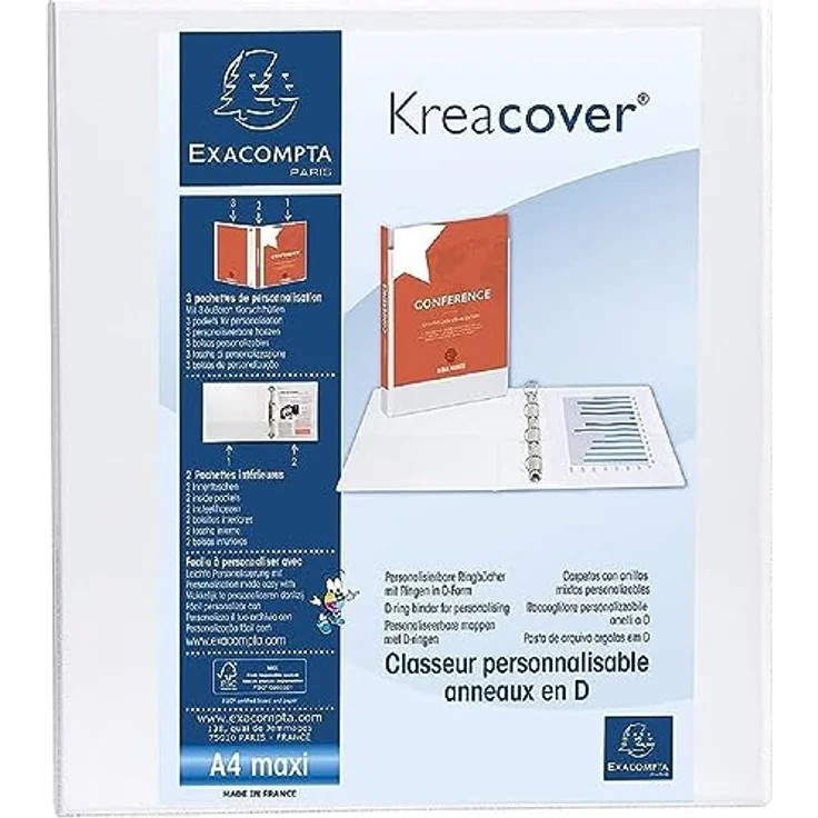 EXACOMPTA Präsentationsringbuch mit 4 Ringen, Ring, individuell gestaltbares Cover, DIN A4, transparent – Bild 2