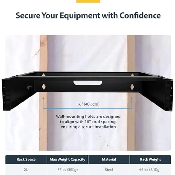 StarTech com Support de Réseau Mural 2U - 14In. Profondeur (profil bas) - Support pour Panneau de Br, Serverschrank, Schwarz – Bild 5