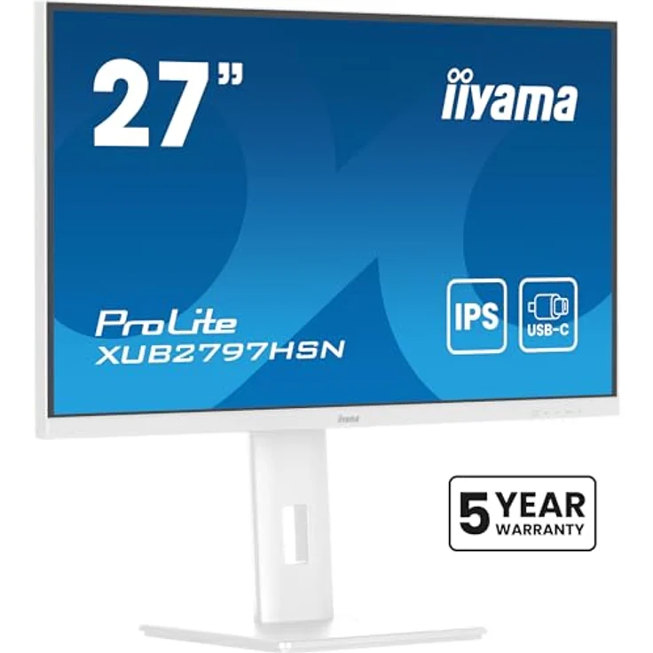 iiyama Prolite XUB2797HSN-W2 68,5cm 27" IPS LED-Monitor Full-HD 100Hz HDMI DP-in/Out DaisyChain USB3.2 USB-C Dock 65W LAN Slim-Line Höhenverstellung Pivot AdaptiveSync weiß – Bild 2