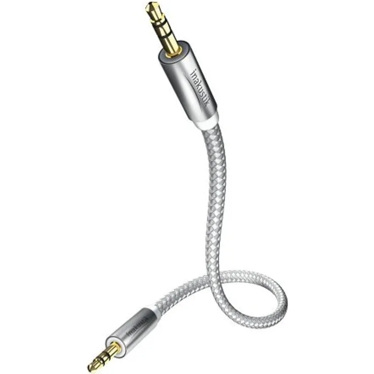 inakustik – 0041010075 – Premium 3,5mm Klinkenkabel | Für den Anschluss vom Smartphones, Tablets oder PC an HiFi-Verstärker | 0,75m in Weiß/Silber | 2-fache Abschirmung - moderner Geflechtschirm