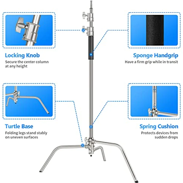 Neewer Pro 100% Metall Max Höhe 10ft / 305cm verstellbarem Reflektor Ständer mit 4 Fuß / 120cm Halter Arm und 2 Griff Kopf für Fotografie Studio-Video-Reflektor, Monolight und andere Ausrüstung – Bild 8