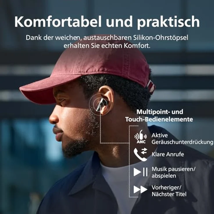 Philips TAT 2520, Wireless In-Ear-Kopfhörer mit Adaptive Noise-Cancelling, Freisprechfunktion, Multi-Point-Verbindung und Sprachsteuerung, kompatibel mit Siri und Google Assistant, Bluetooth – Bild 4
