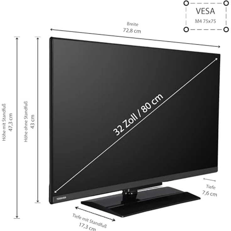 Toshiba 32LV3E63DAZ 32 Zoll Fernseher/VIDAA Smart TV (Full HD, HDR, Triple-Tuner, Bluetooth, Dolby Audio) [2024] – Bild 2