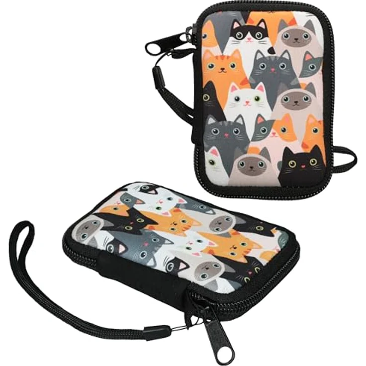 kwmobile In-Ear Kopfhörer Tasche - Neopren Cover Case - 6 x 9 cm - Orange Schwarz Weiß – Bild 5