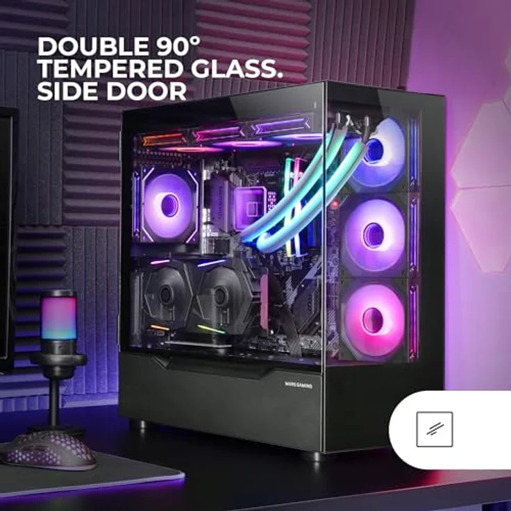Mars Gaming MC-ULT, Tower-Gehäuse in Schwarz, kompatibel mit ATX, E-ATX, micro ATX, Mini-ITX, mit gehärtetem Glas und optimierter Kühlung, XXL-Kapazität für bis zu 7 Festplatten – Bild 2