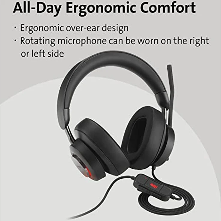 Kensington H2000 Over-Ear USB-C Kopfhörer mit Mikrofon, Windows- und Mac-kompatibel, Noice Cancelling, Plug & Play PC-Headset, langes 1,8 m Kabel, K83451WW – Bild 3