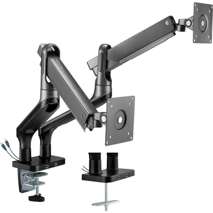 My Wall HL22-2L Vollbeweglicher Tischhalter mit Gasdruckfeder für Flachbildschirme, Monitor Halterung, 2 USB-Anschlüsse, Kabelmanagement, Monitor Arm, 17" bis 32", belastbar 2-9 kg, silber – Bild 2