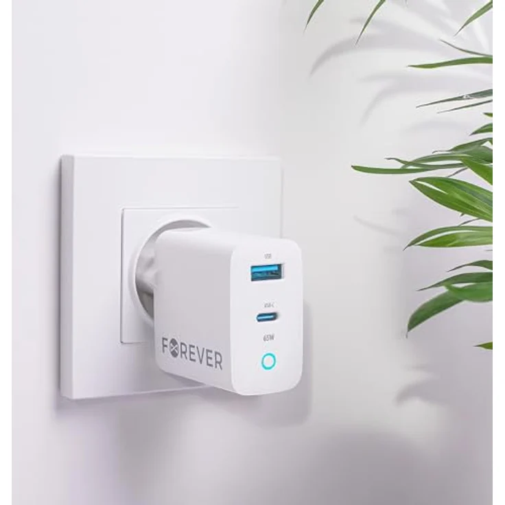 FOREVER Ladegerät USB C USB A 65W Weiß - Quick Charge und Power Delivery Technologie - GaN-Technologie - Ideal Schnellladegerät für Handys und Laptops – Bild 5