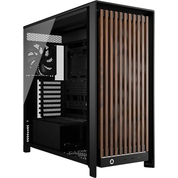 Corsair FRAME 5000D WOOD RS, Midi Tower PC, Schwarz/Braun, ATX, EATX, micro ATX, Mini-ITX, gehärtetes Glas, Gaming, mit RGB-Beleuchtung – Bild 1