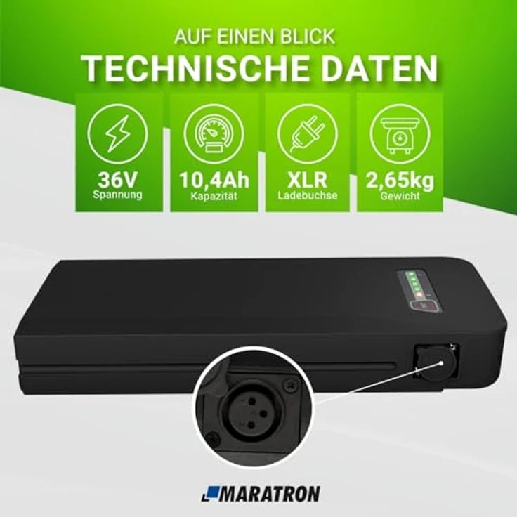 MARATRON Gepäckträgerakku YJ156, 36V 10,4Ah, kompatibel mit BLAUPUNKT & Samsung SDI3610E, hochwertige Verarbeitung – Bild 5