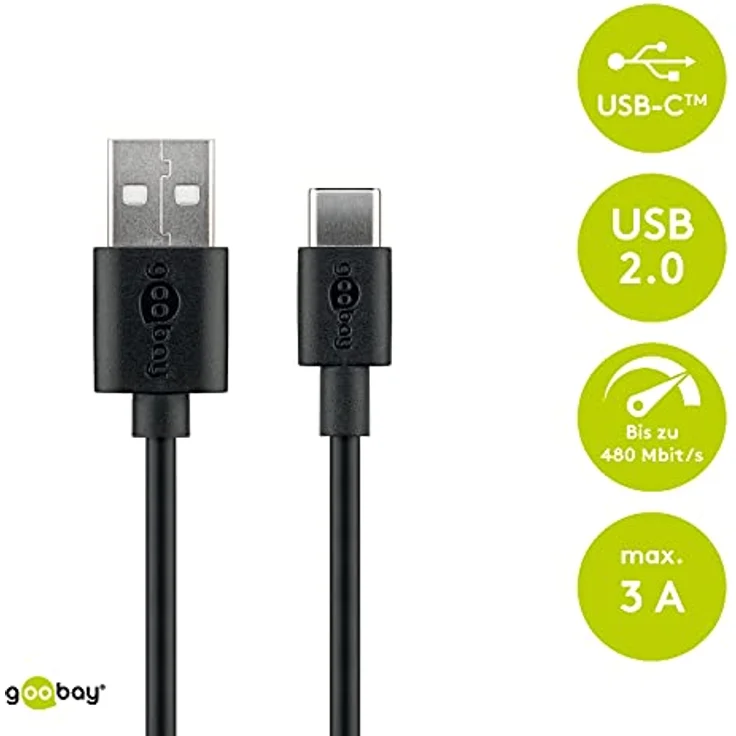 Wentronic goobay - USB-Kabel - USB (M) bis USB-C (M) - USB2.0 - 3 A - 2,0m - Schwarz (59122) – Bild 3