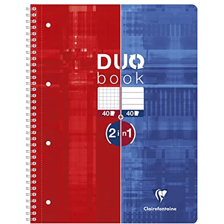 CLAIREFONTAINE Notizblock Collegeblock Duobook A4+, 80 Blatt, 90g/qm, kariert/liniert, blau/rot – Bild 1