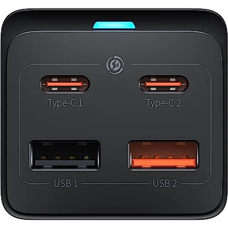 Baseus GaN3 Pro Desktop Powerstrip (65 W), USB Ladegerät mit 2x USB-C, 2x USB-A und 1x AC-Steckdose, Schwarz – Bild 2