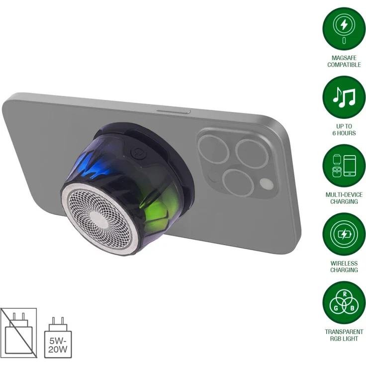 4smarts Bluetooth Lautsprecher SoundCharge MagSafe-kompatibel, RGB-Beleuchtung, flexibles Design